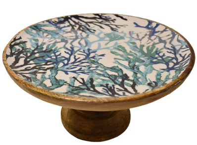 Πιατέλα σερβ.με πόδι mango enamel blue coral Φ30Χ13 