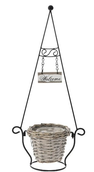 Μαύρο μεταλλικό stand πύργος WELCOME με καλάθι